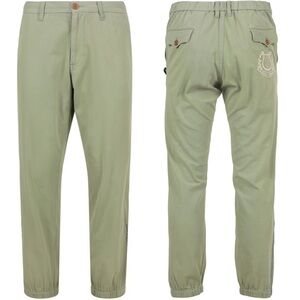 Gucci Embroidered Logo Cotton Pull On Trousers Size 36 NWT Sage Green